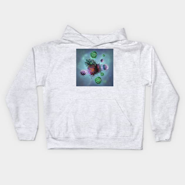 T-cells binding to cancer cells, illustration, (C054/3639) Kids Hoodie by SciencePhoto